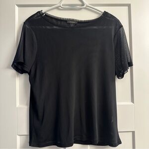 Halogen Black Short Sleeve Mesh Top